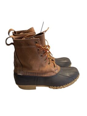 L.L. Bean Womans Bean Duck Boots Tan/Bean Boot Brown/Gum Size 7 M Rain Mud